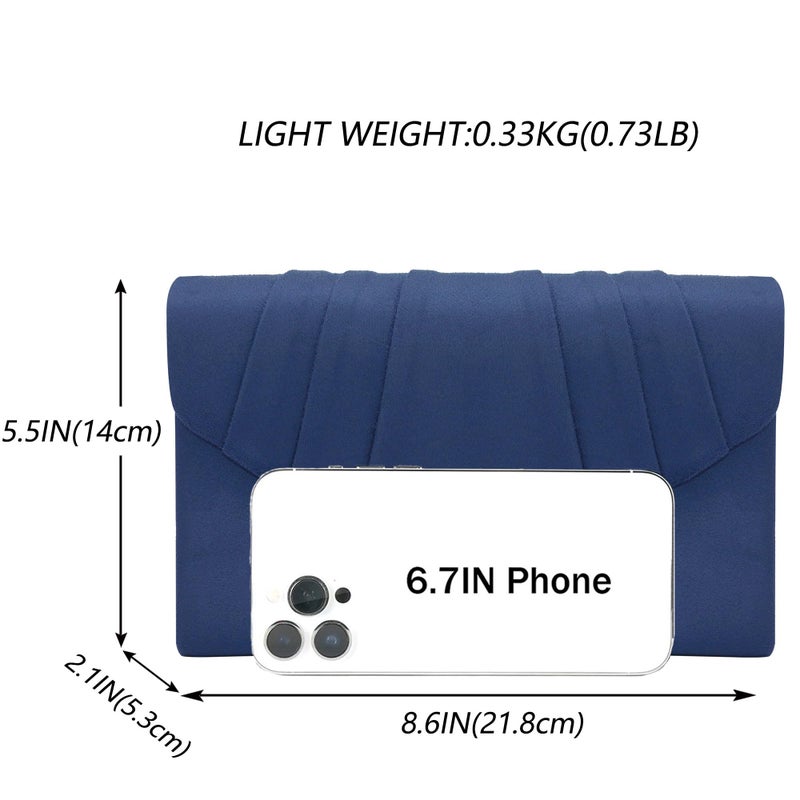 Milisente Clutch Purses For Women Suede Pleated Evening Bag Bridal Evening Clutch Bag (Navy) - Image 3